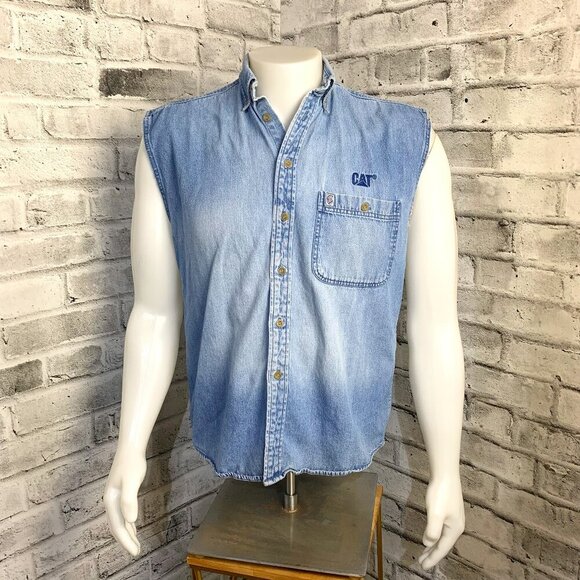 Vintage Caterpillar Denim Cut-Off Shirt - Picture 1 of 10